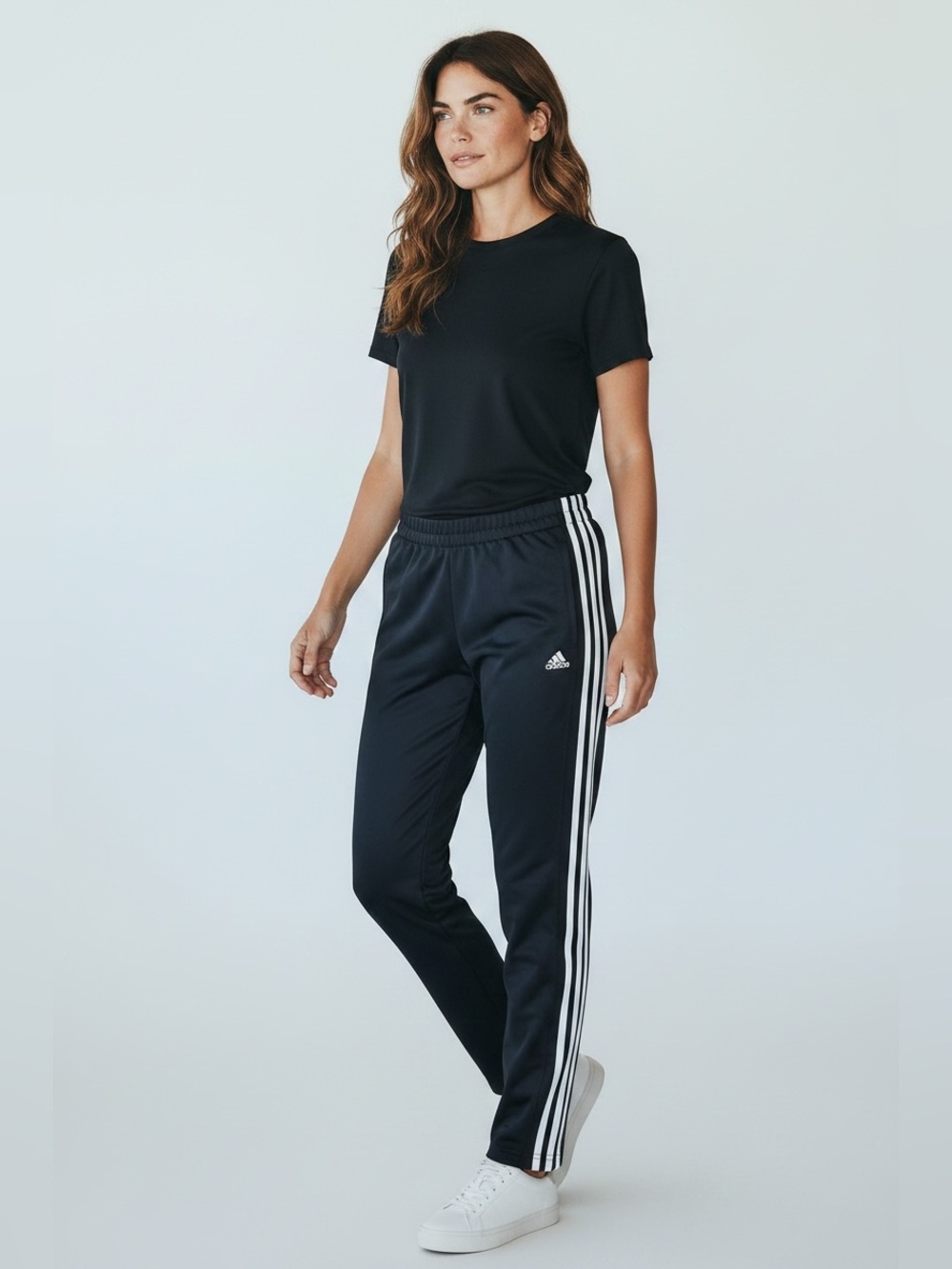 Adidas Size Medium Pull On Ankle Zipper 3 Strips Track Pants Black White
